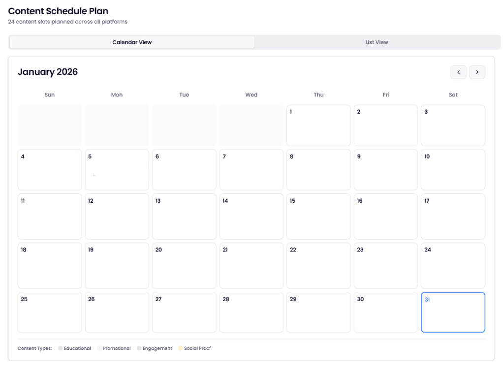 Empty content calendar
