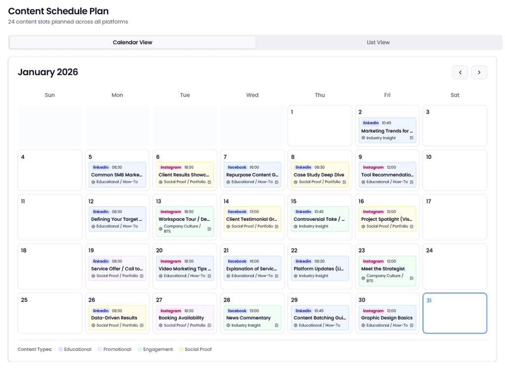Filled content calendar with scheduled posts